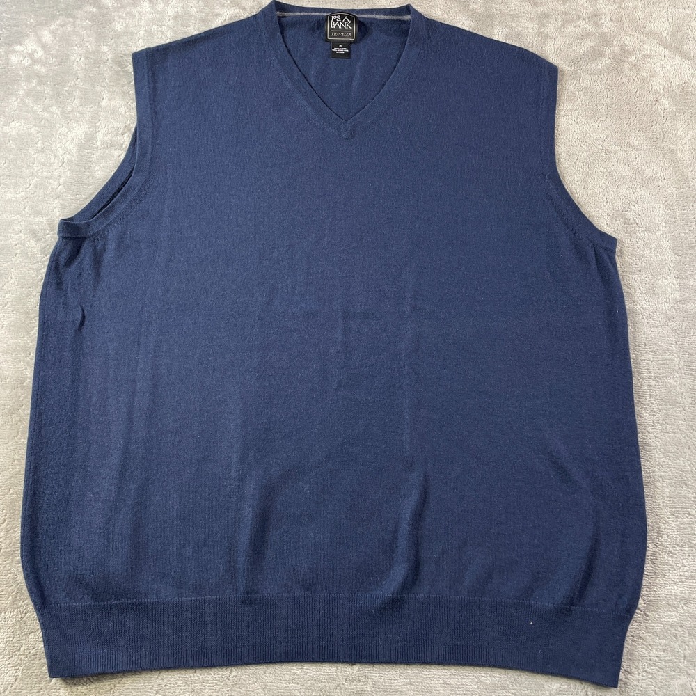 JOS A BANK Traveler Sweater Vest Mens 2X Blue Wool V‎ Neck Preppy Luxury Office